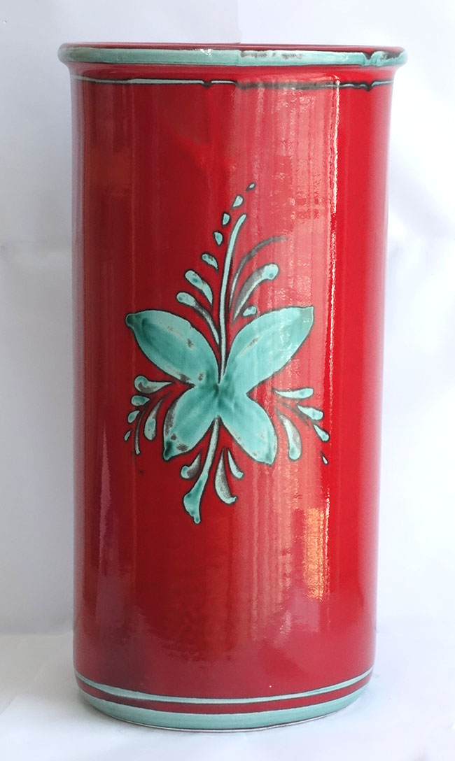 イタリア製 陶器 傘立て 花柄(レッド) レインラック アンブレラスタンド カサ立て 玄関収納