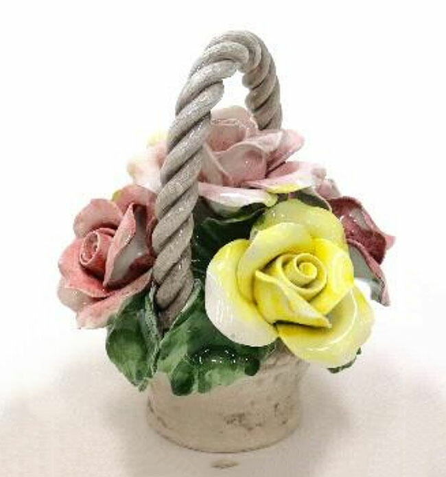 イタリア製 陶器 陶花 薔薇 ローズ インテリア置物 装飾品 ディスプレイ アンティーク風 輸入雑貨 ハンドメイド ハンドペイント