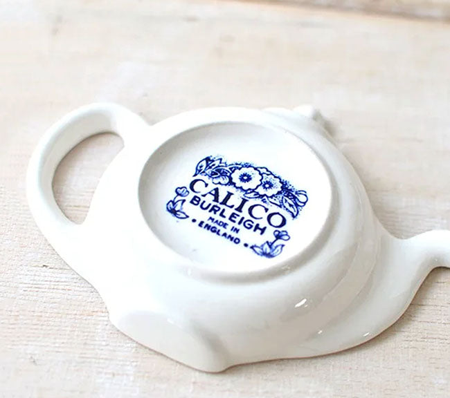 イギリス製 Burleigh バーレイ社 Blue Calico ブルーキャリコ ティーポットトレイ ティーポット型プレート ティーバッグホルダー ミニプレート 小皿 英国食器 テーブルウエア おしゃれ