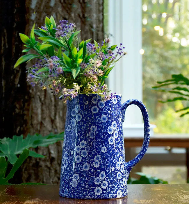 イギリス製 Burleigh バーレイ社 Blue Calico ブルーキャリコ タンカートジャグ XLサイズ(1.4L) ジャグ ピッチャー 洋食器 英国食器 テーブルウエア 花瓶 花器 花柄