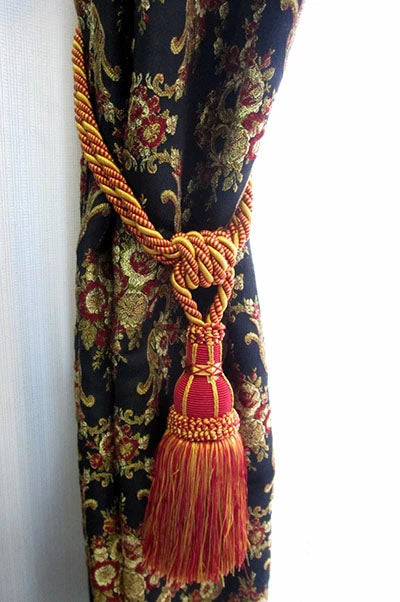 カーテンタッセル　大サイズ 1本房　レッドXイエロー　全長約62.0cm