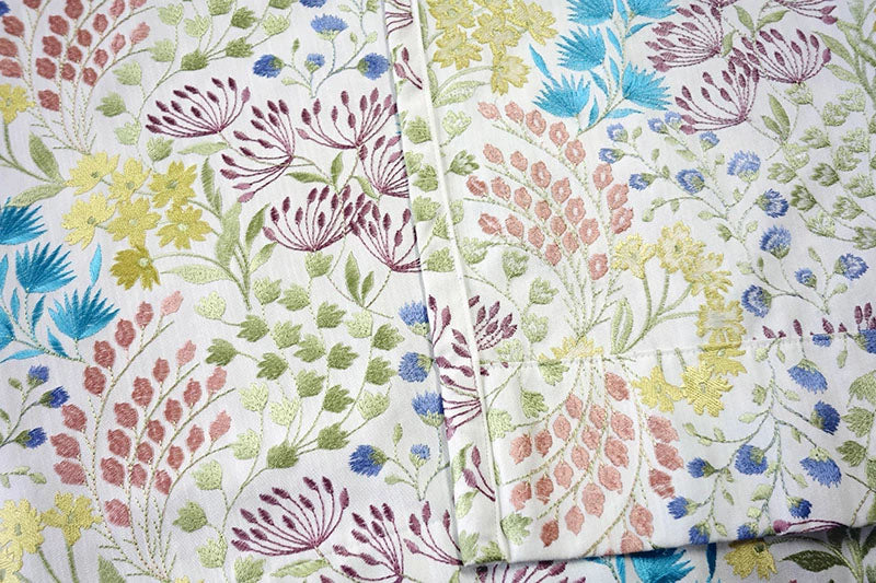 オーダーカーテン(ドレープ) インド製生地　総刺繍「ミックスフラワー」　草花模様　共布タッセル付き　インポートカーテン