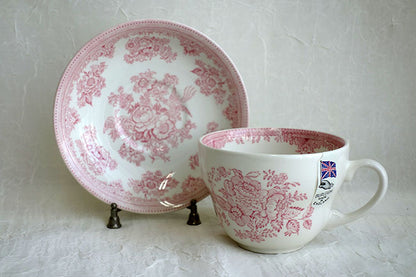 イギリス製 Burleigh バーレイ社 Pink Asiatic Pheasants ピンクアジアティックフェザンツ ブレックファーストカップ＆ソーサー カップ＆ソーサー スープカップ 洋食器 英国食器 ※ギフトボックス別売り