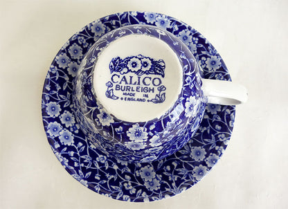 イギリス製　Burleigh バーレイ社　Blue Calico　 ブルーキャリコ　ブレックファーストカップ＆ソーサー　コーヒーカップ　スープカップ　洋食器　英国食器　 ※ギフトボックス別売り
