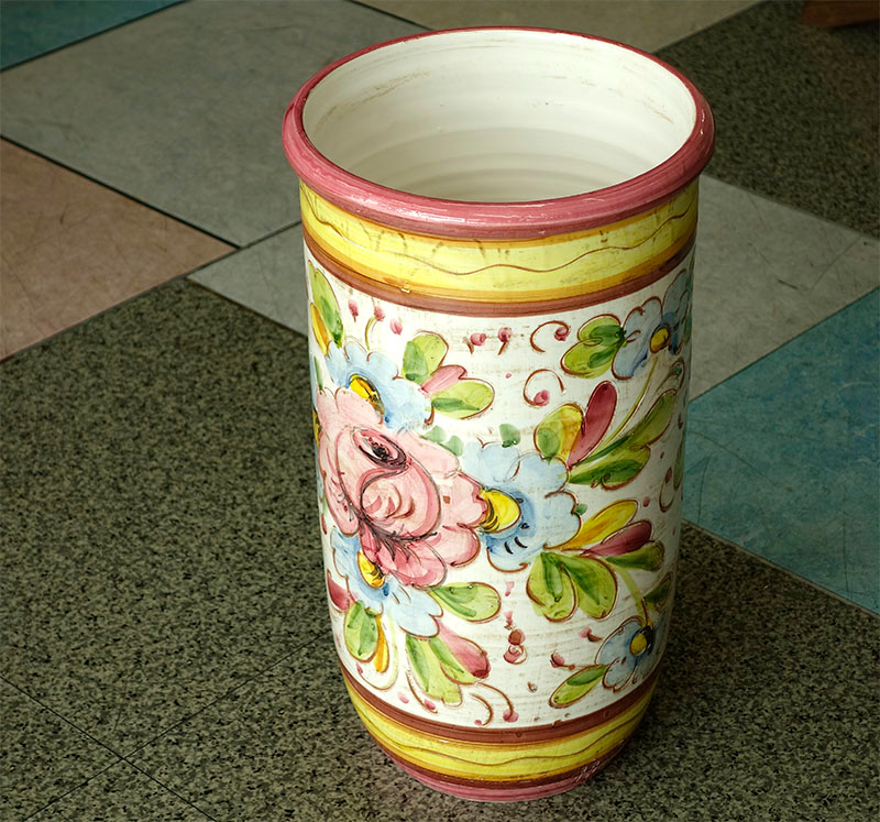 イタリア製　陶器　傘立て　花柄(ピンク) レインラック　アンブレラスタンド　カサ立て　玄関収納