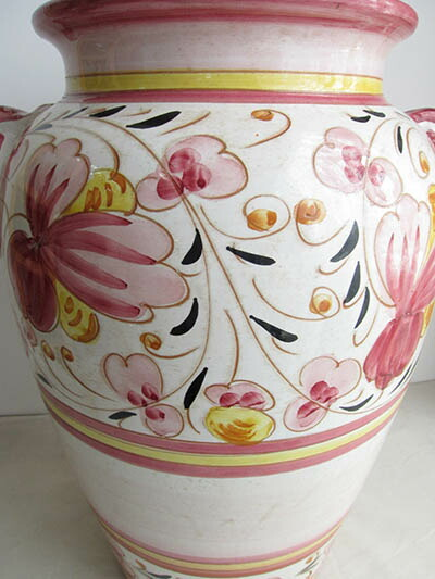 イタリア製　陶器　傘立て 壺型(花柄ピンク) レインラック　アンブレラスタンド　カサ立て　玄関収納