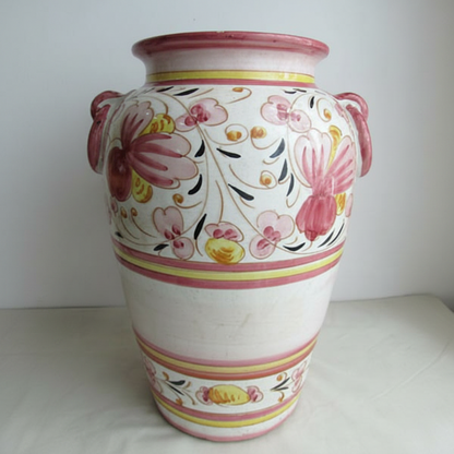 イタリア製　陶器　傘立て 壺型(花柄ピンク) レインラック　アンブレラスタンド　カサ立て　玄関収納