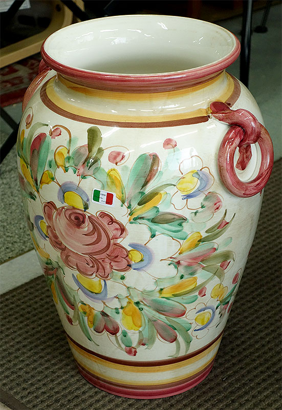 イタリア製　陶器　傘立て 壺型(花柄ピンク) レインラック　アンブレラスタンド　カサ立て　玄関収納