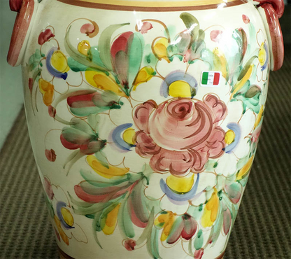 イタリア製　陶器　傘立て 壺型(花柄ピンク) レインラック　アンブレラスタンド　カサ立て　玄関収納
