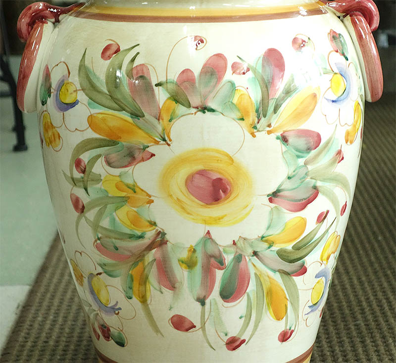 イタリア製　陶器　傘立て 壺型(花柄ピンク) レインラック　アンブレラスタンド　カサ立て　玄関収納