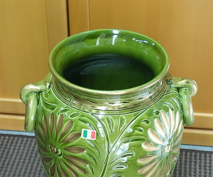 イタリア製　陶器　傘立て 壺型 グリーン レインラック　アンブレラスタンド　カサ立て　玄関収納