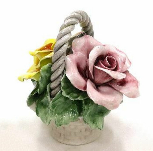 イタリア製　陶器　陶花　薔薇　ローズ　インテリア置物　装飾品　ディスプレイ　アンティーク風　輸入雑貨　 ハンドメイド　ハンドペイント