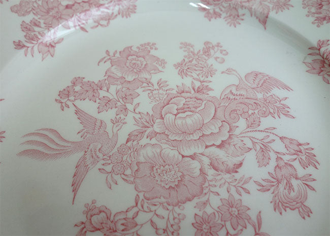 イギリス製　Burleigh バーレイ社　Pink Asiatic Pheasants ピンクアジアティックフェザンツ　プレート　22cm　 お皿　皿　洋食器　英国食器　テーブルウエア　花柄　ピンク　