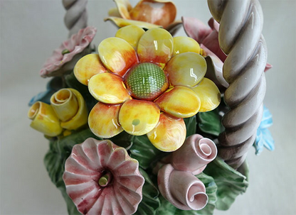 イタリア製　陶器　陶花　薔薇　ミックスローズ　インテリア置物　装飾品　ディスプレイ　アンティーク風　輸入雑貨　 ハンドメイド　ハンドペイント